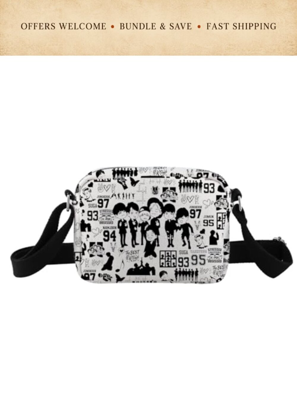 K-Pop Boygroup Crossbody Bag Canvas Adjustable Strap Music Lover Gift